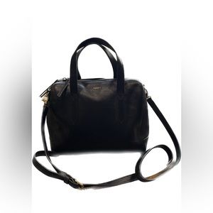 Fossil Black Leather Dome Satchel with Crossbody Strap